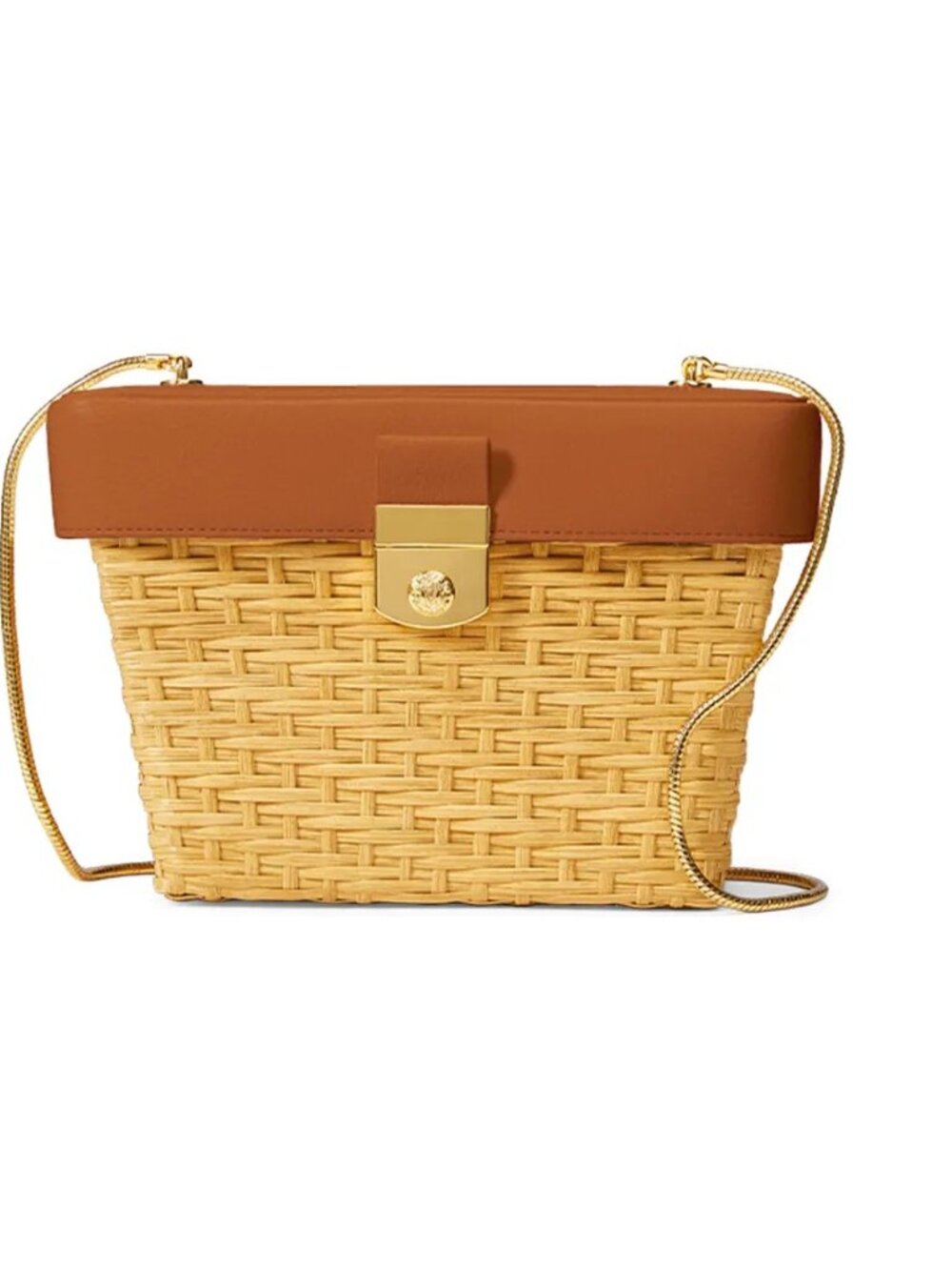Veronica Beard Lock Rattan Box Crossbody Bag with Removable Gold Chain strap NWT